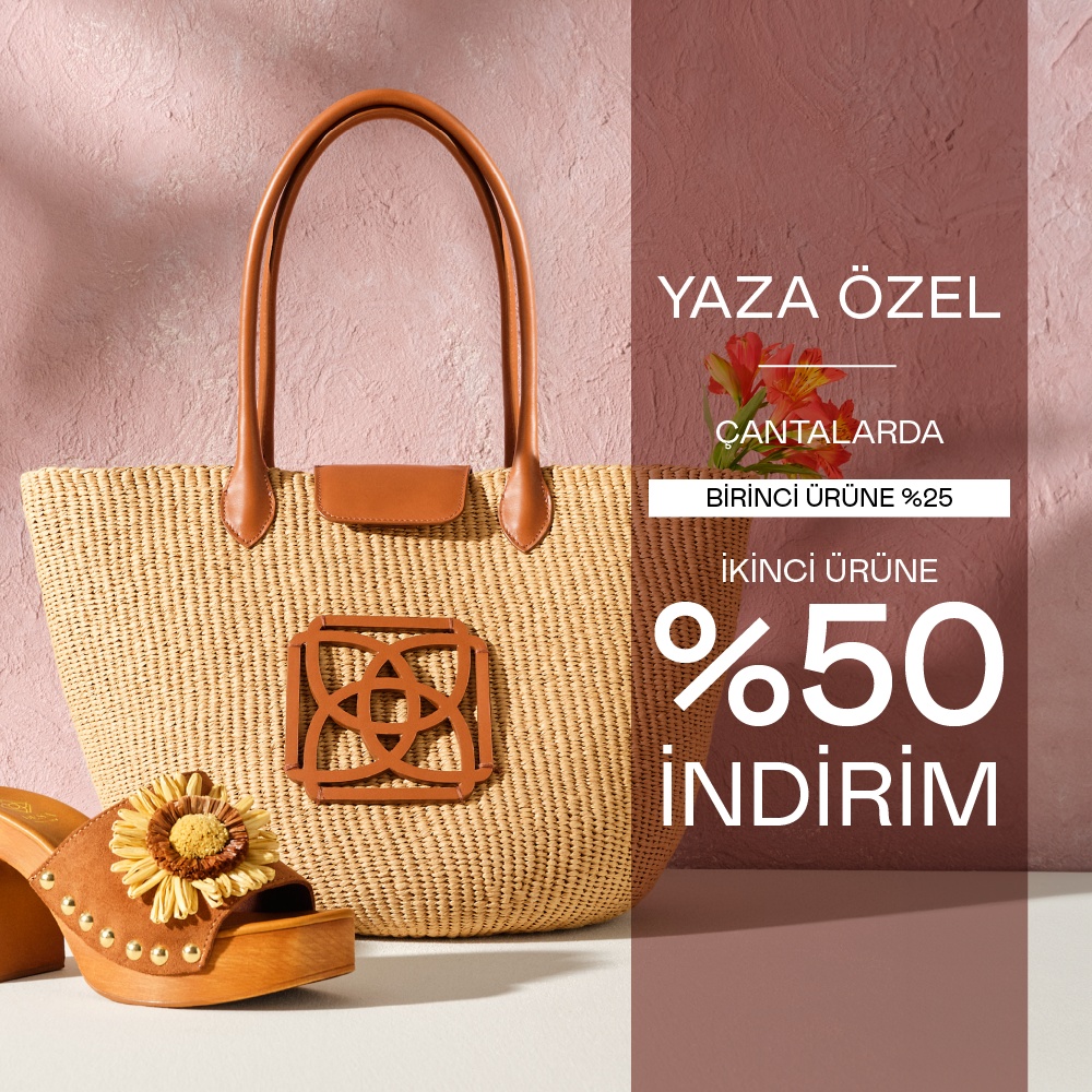 Yaza Özel Çantalarda 1. Ürüne %25, 2. Ürüne %50 İndirim