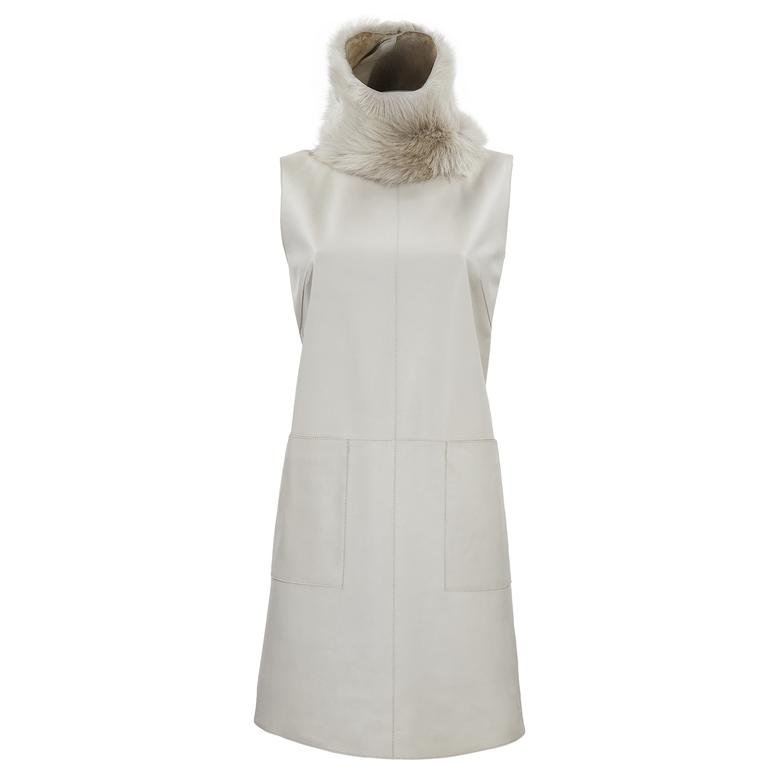 Beyaz Elissa Kadın Deri Elbise 1010021673006