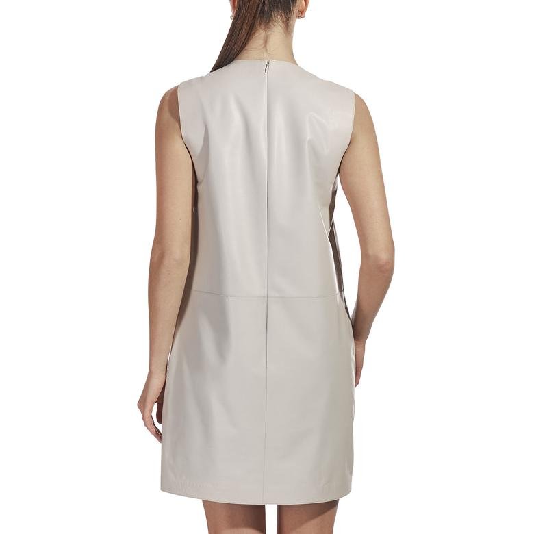 Beyaz Elissa Kadın Deri Elbise 1010021673007