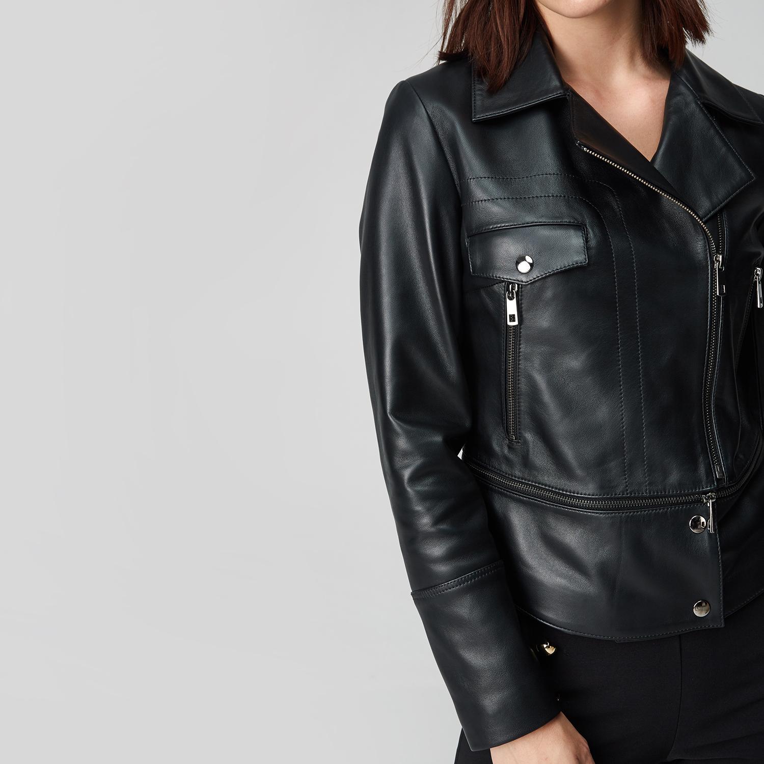 Siyah Adalia Kadın Deri Biker Mont 1010025307001