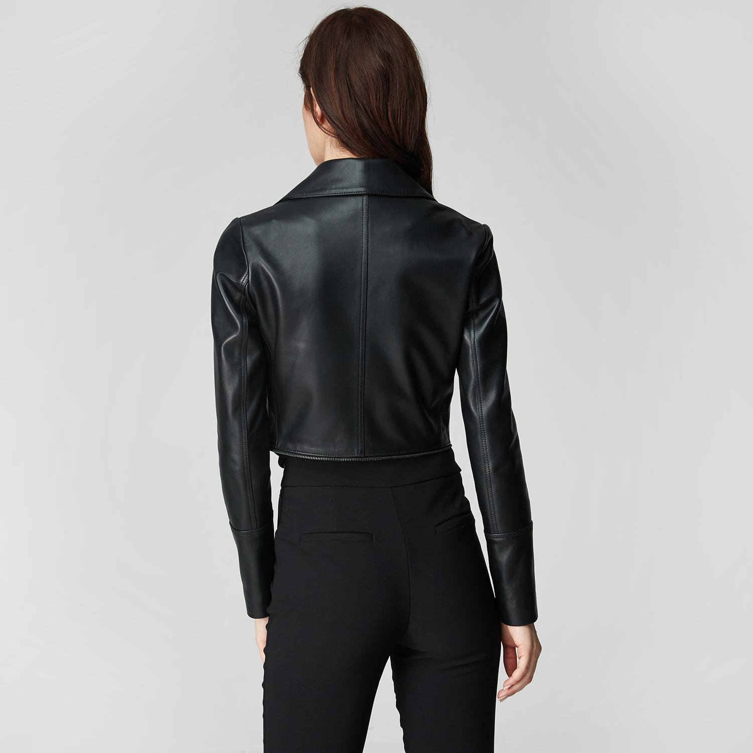 Siyah Adalia Kadın Deri Biker Mont 1010025307001