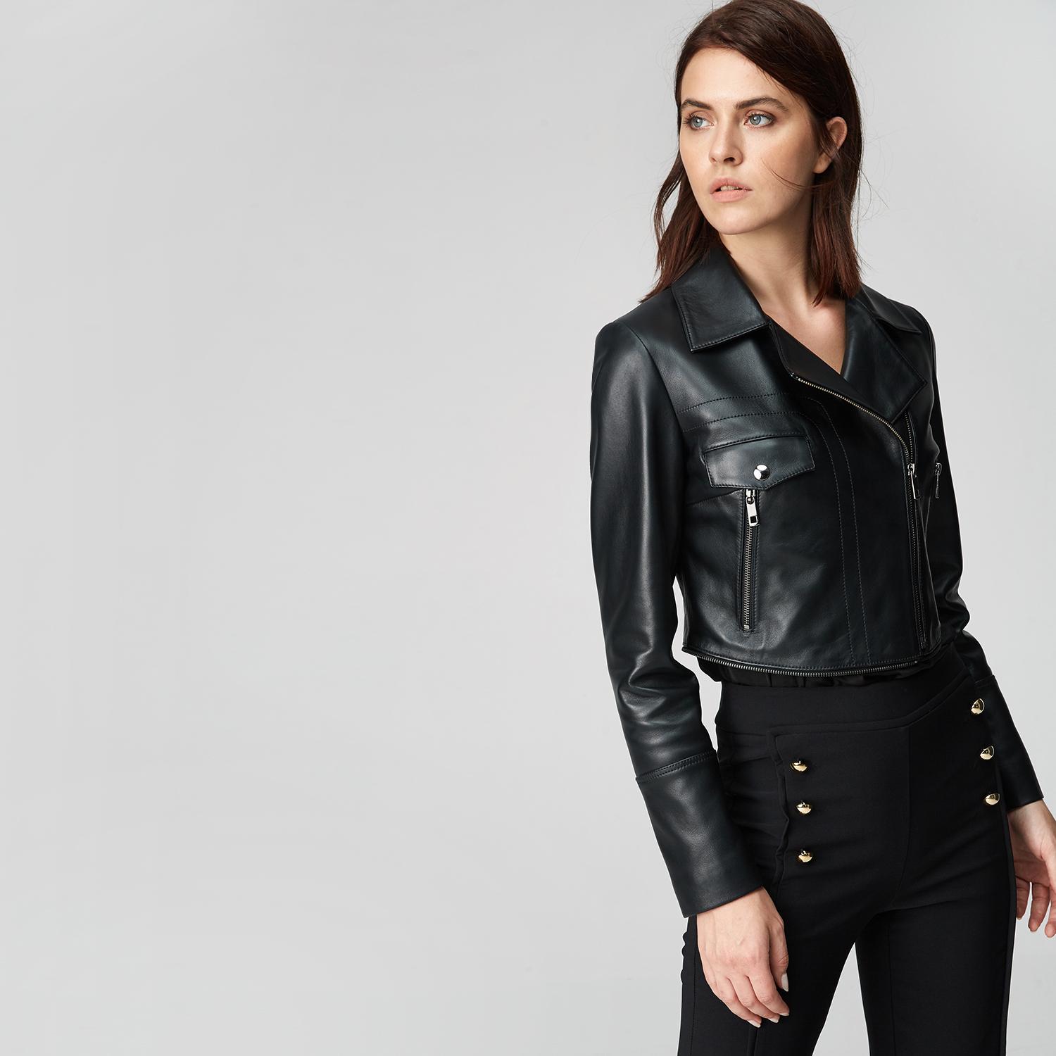 Siyah Adalia Kadın Deri Biker Mont 1010025307001