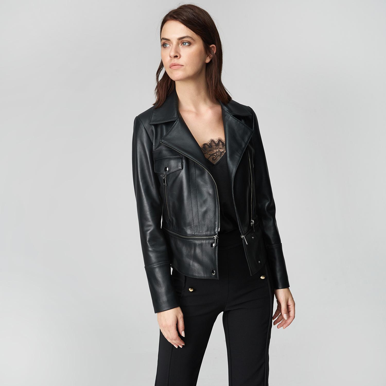 Siyah Adalia Kadın Deri Biker Mont 1010025307001