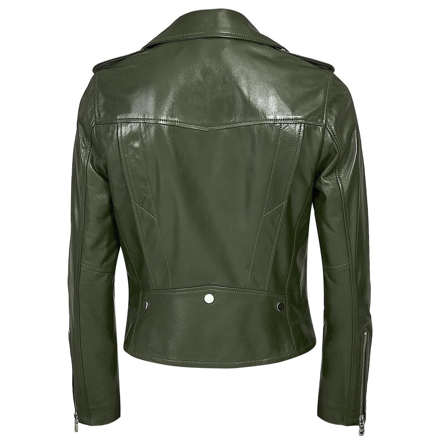 Aletta Yeşil Kadın Biker Deri Ceket 1010028410010