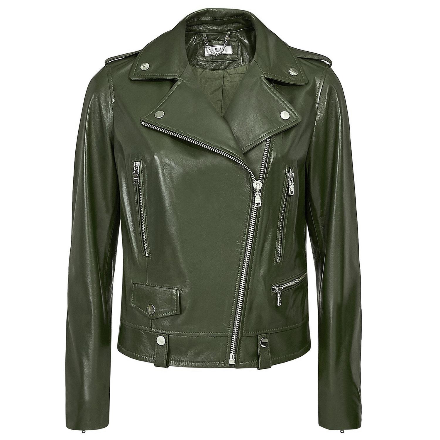 Aletta Yeşil Kadın Biker Deri Ceket 1010028410010