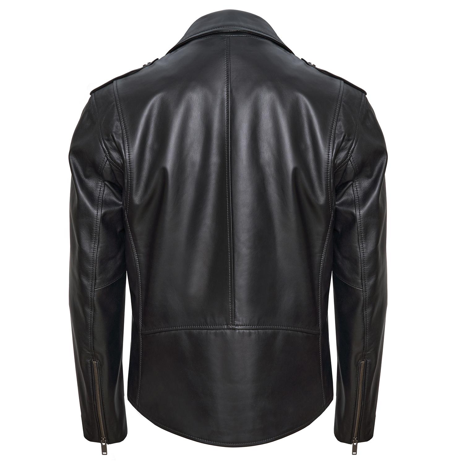 Siyah Afro Erkek Deri Biker Ceket 1010031329004