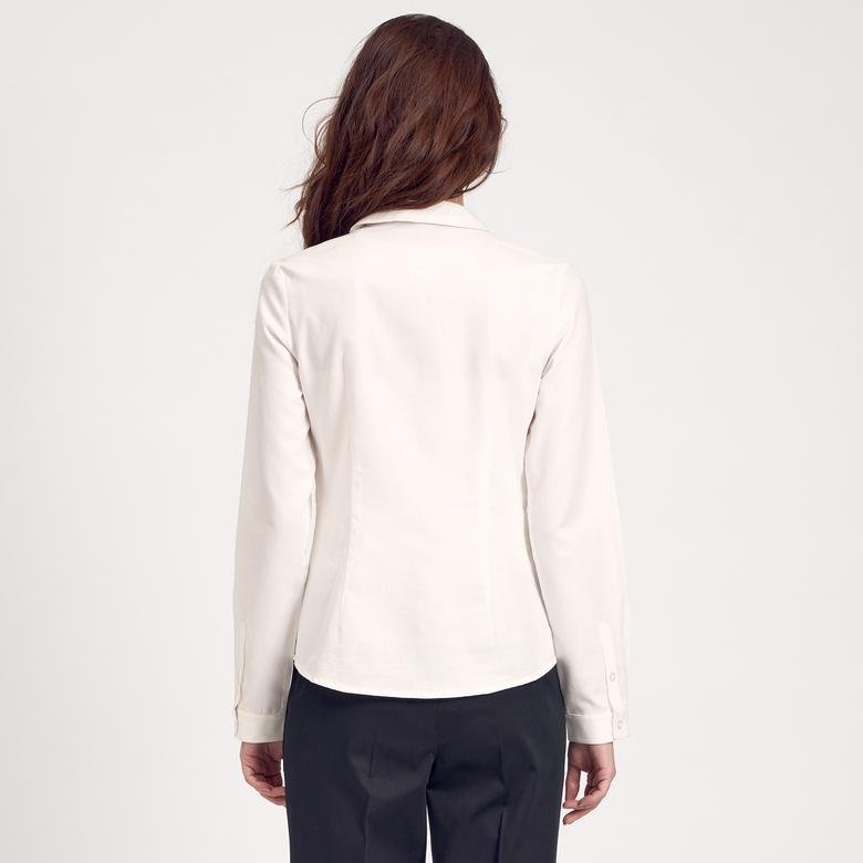 Beyaz Klasik Kadın Gömlek 1010014715001