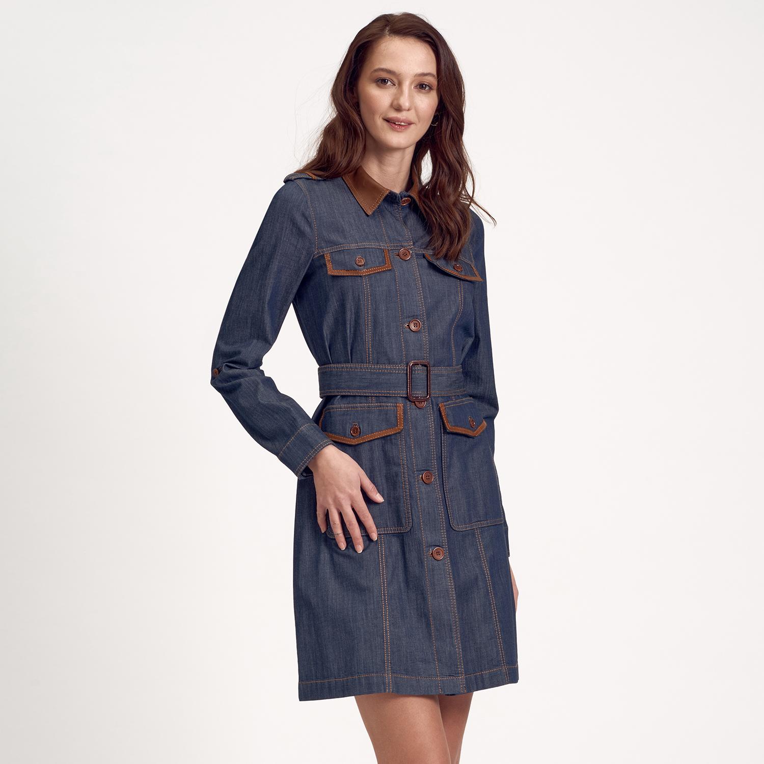 Deri Biyeli Denim Kadın Elbise 1010020575001