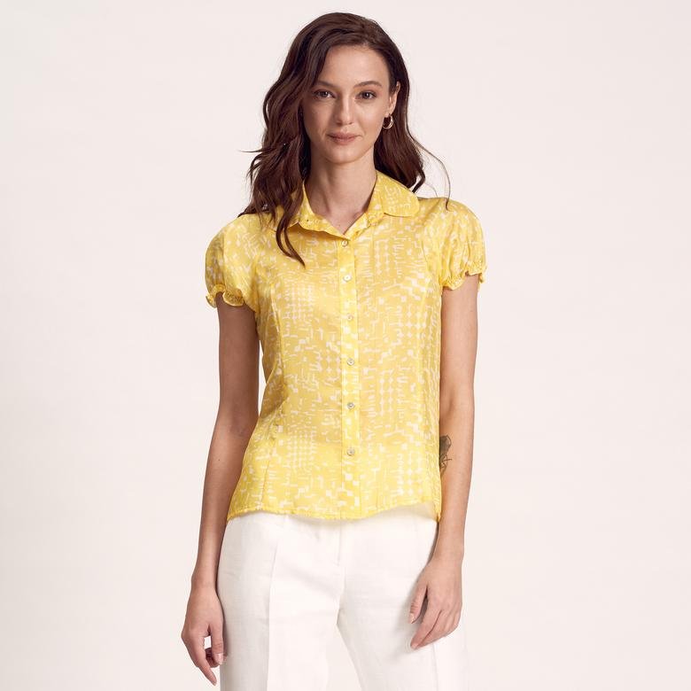 Sarı Kadın İpek Gömlek 1010007309003