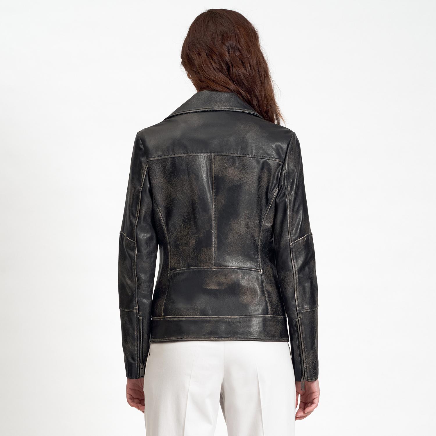 Siyah Tazia Kadın Deri Biker Ceket 1010028976010