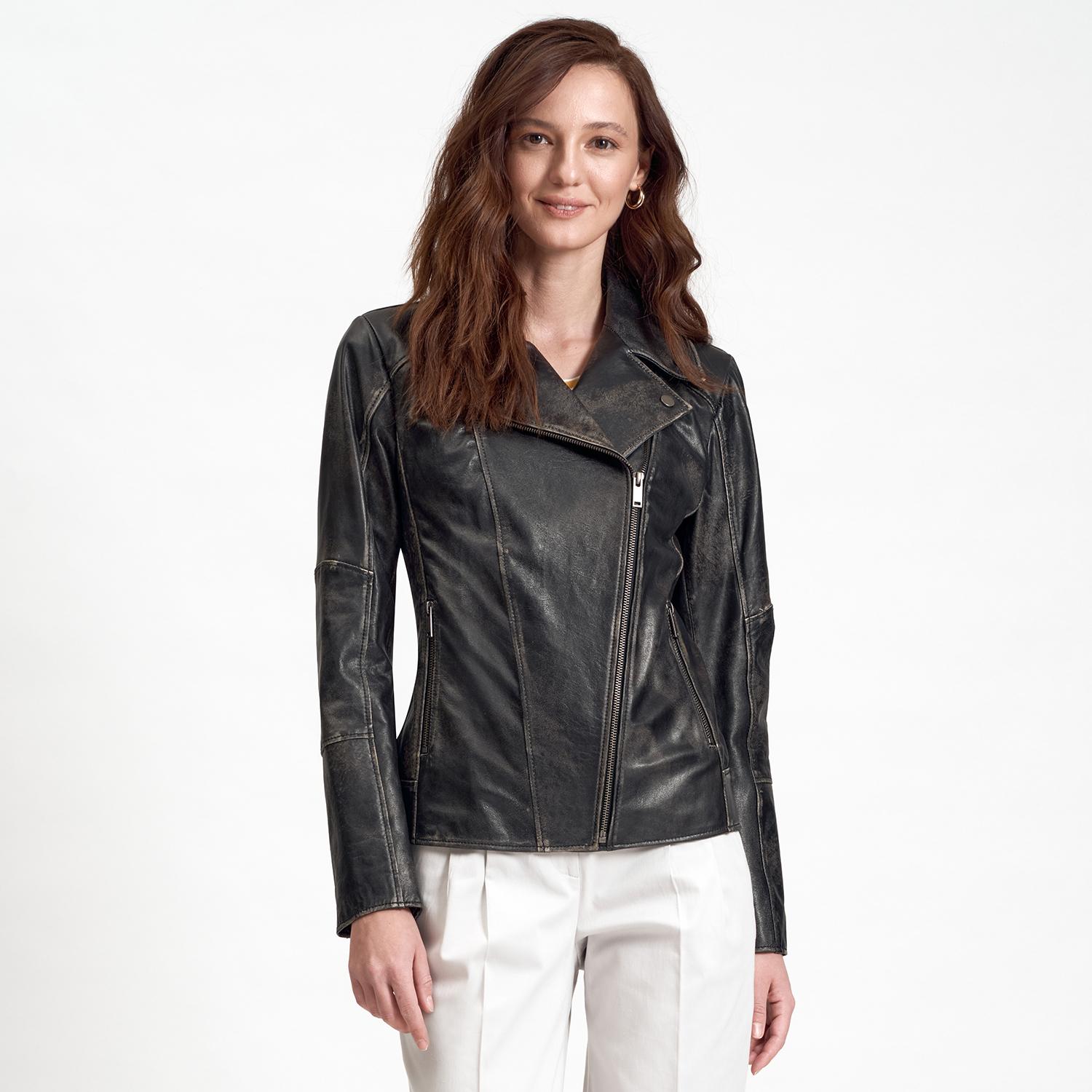Siyah Tazia Kadın Deri Biker Ceket 1010028976010