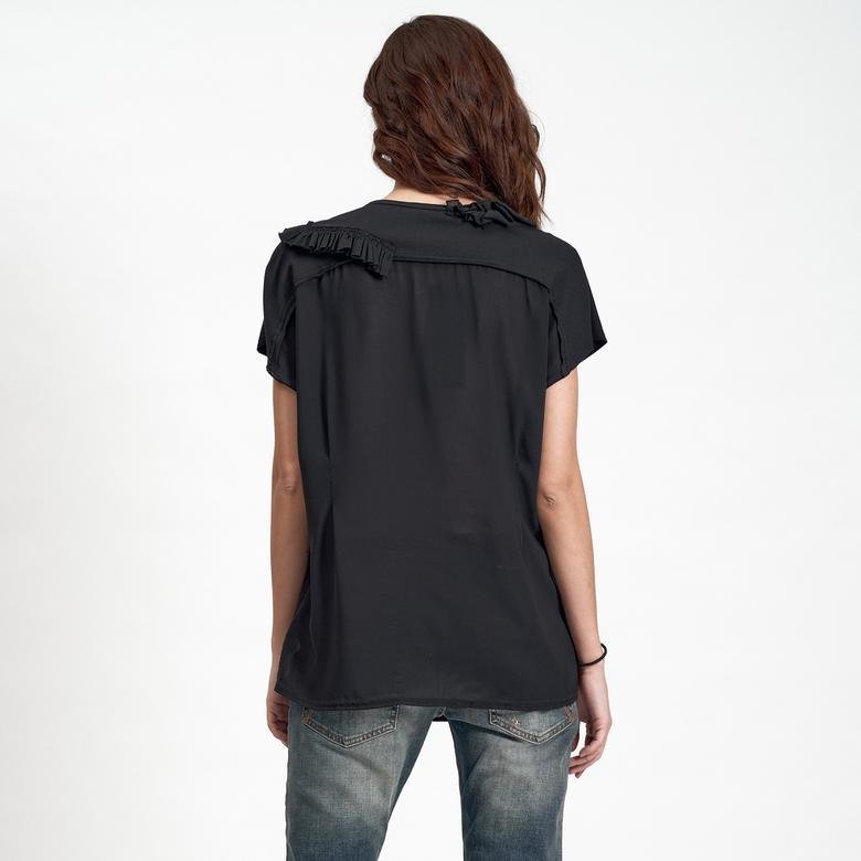 Siyah DKNY Jeans  V Yaka Kadın Bluz 2300001123003