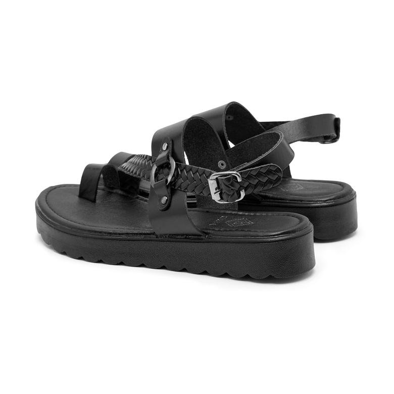 Siyah Halina Kadın Deri Sandalet 2010047373002