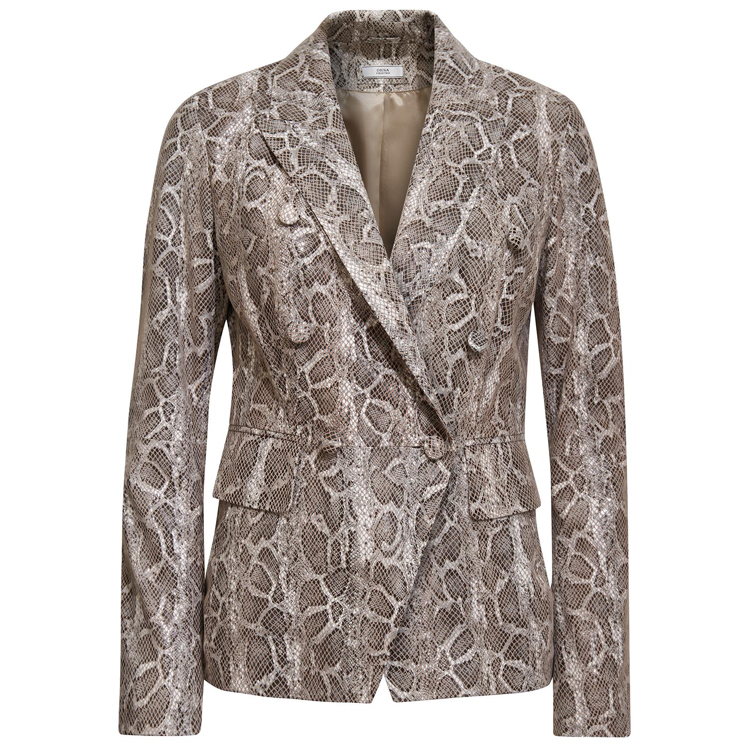 Bej Nora Kadın Egzotik Baskılı Blazer Deri Ceket 1010032164004