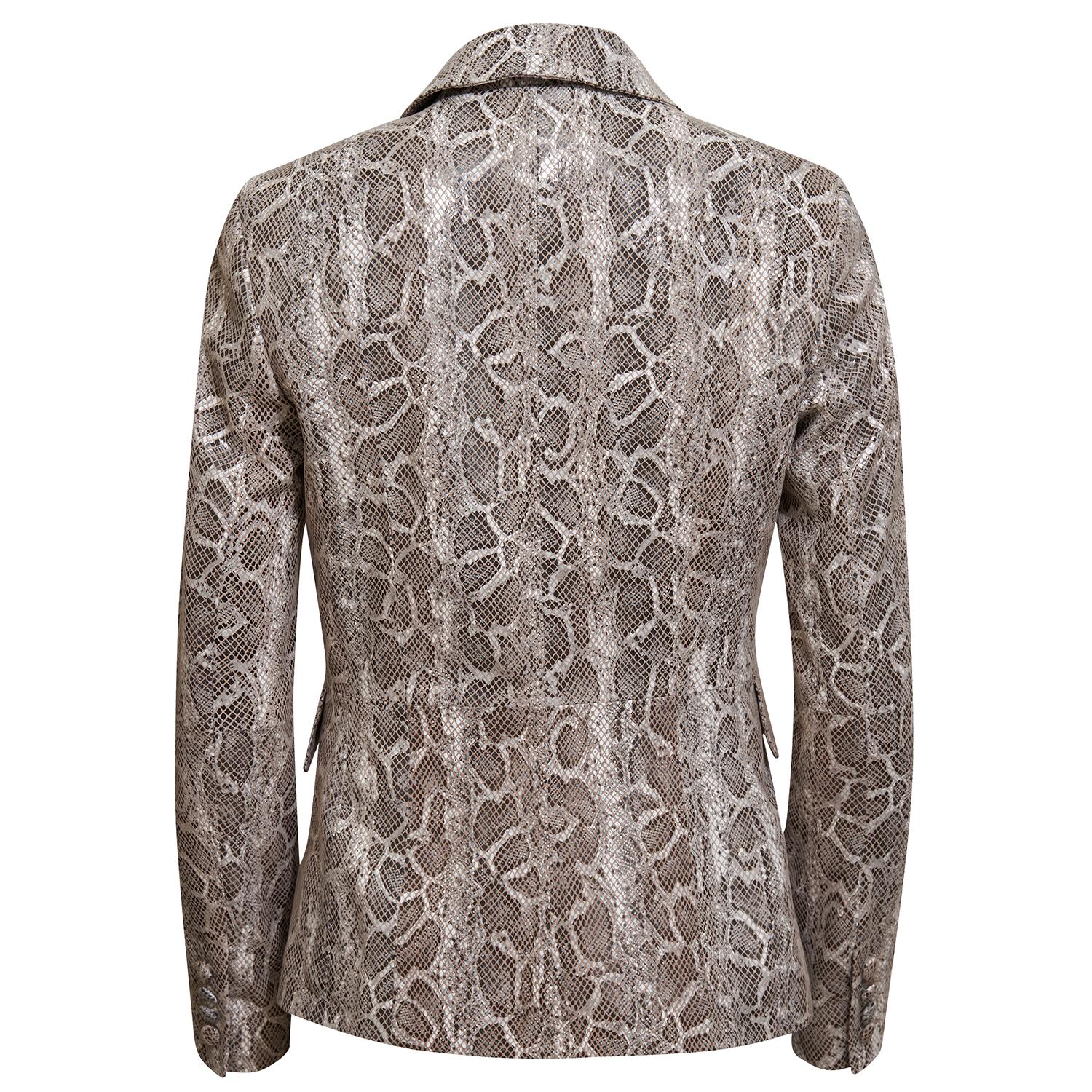 Bej Nora Kadın Egzotik Baskılı Blazer Deri Ceket 1010032164004