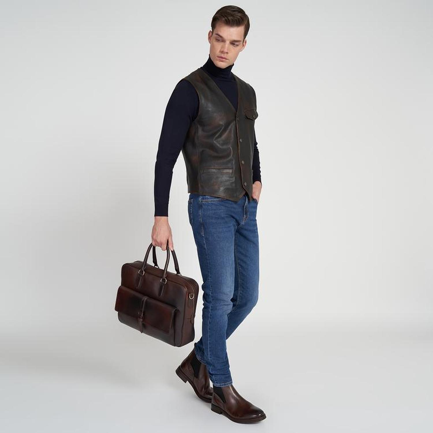 Allan Erkek Vintage Deri Yelek K13194
