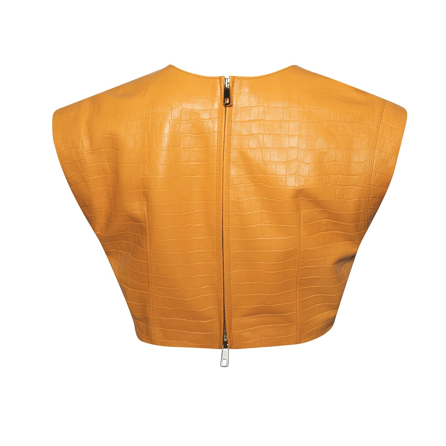 Luna Turuncu Kadın Kroko Baskılı Deri Crop Top 1010034047001
