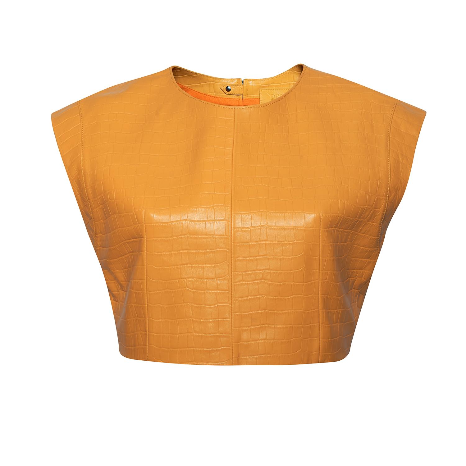 Luna Turuncu Kadın Kroko Baskılı Deri Crop Top 1010034047001