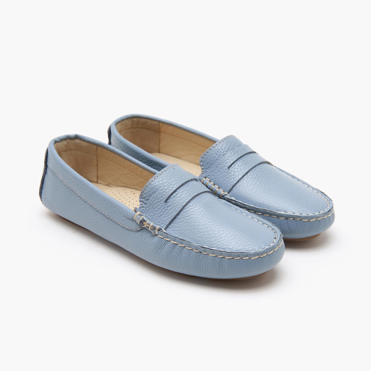 Kadın Mavi Deri Loafer 2010048766016