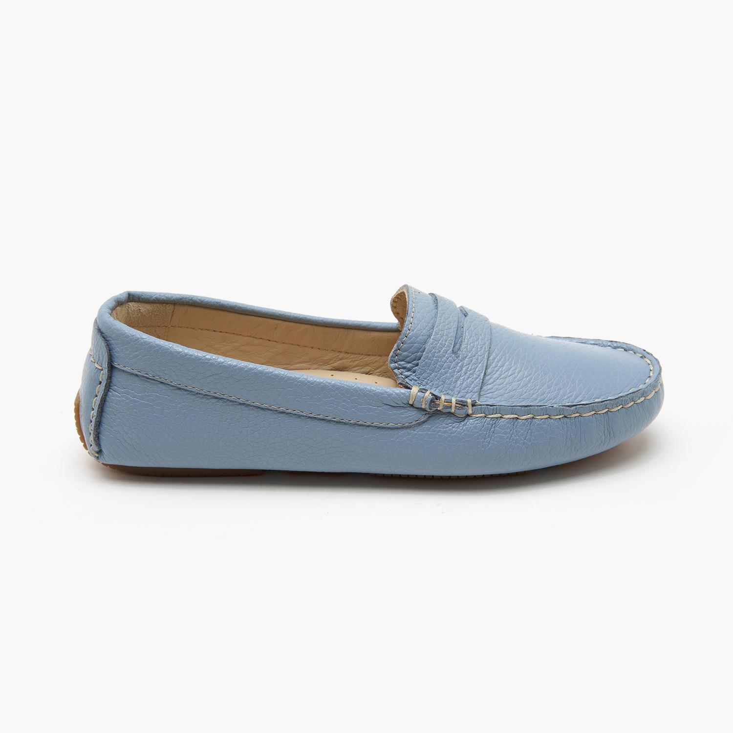 Kadın Mavi Deri Loafer 2010048766016