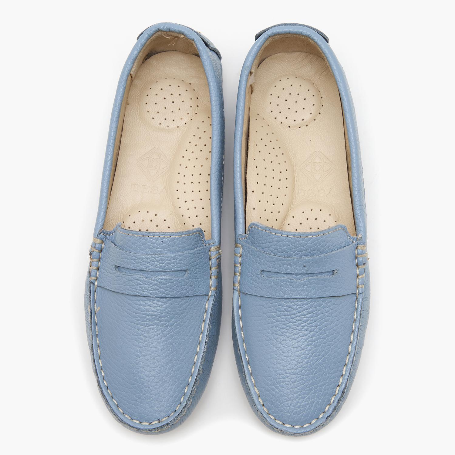 Kadın Mavi Deri Loafer 2010048766016