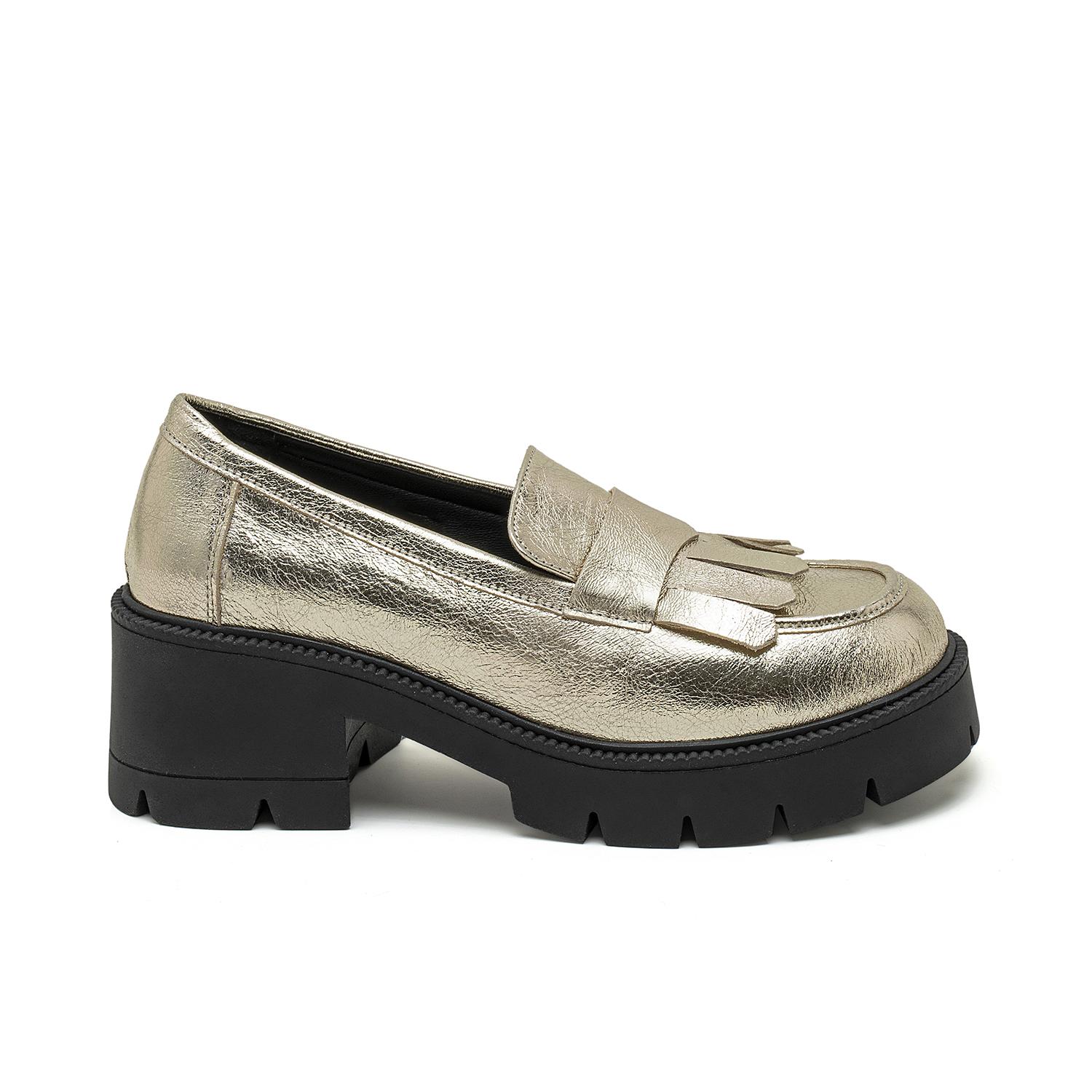 Kadın Gold Deri Püsküllü Loafer 2010049851005