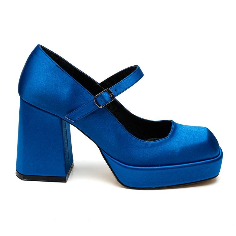 Petal Mavi Kadın Saten Mary Jane Platform Ayakkabı 2010050194001