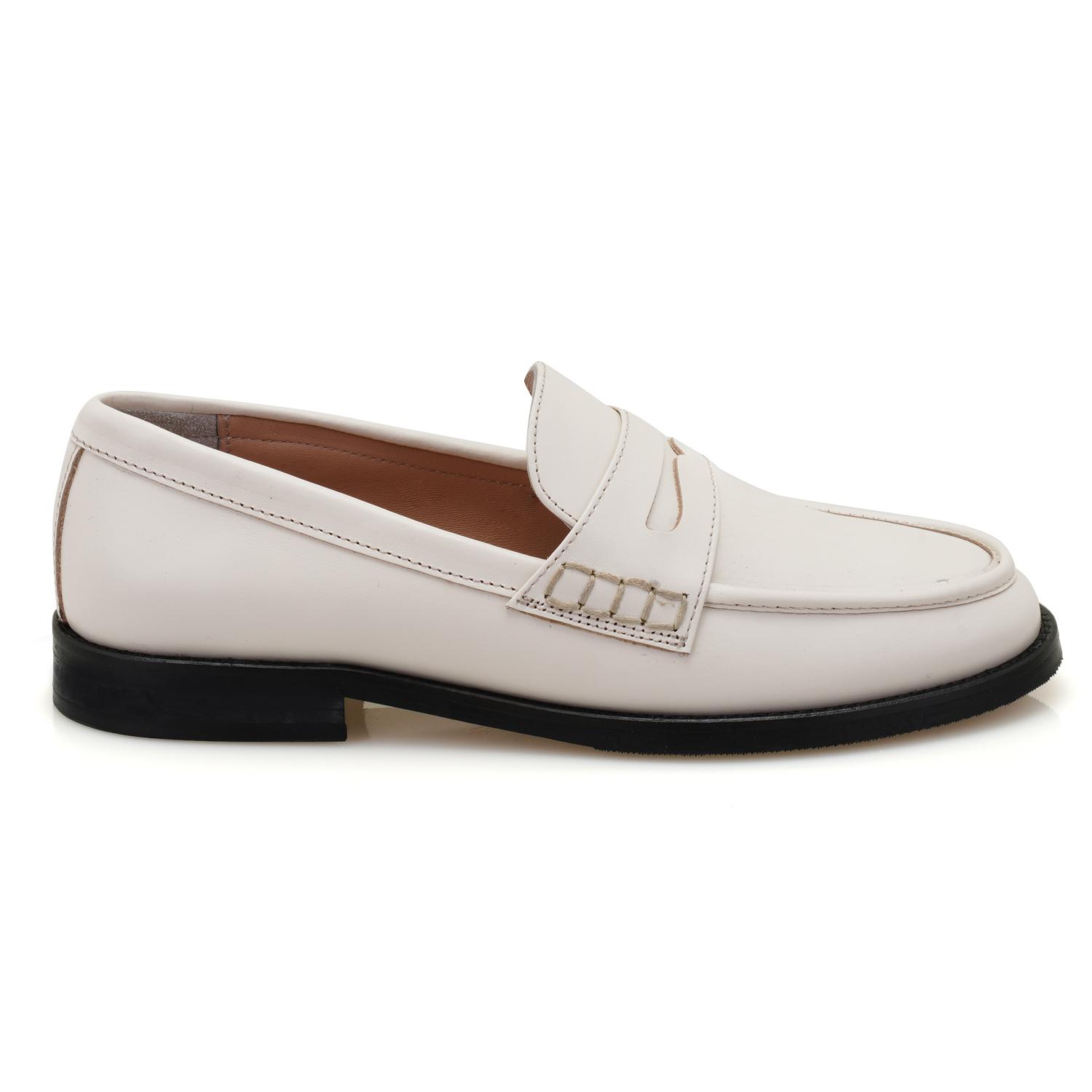 Kadın Ekru Deri Loafer 2010049627013