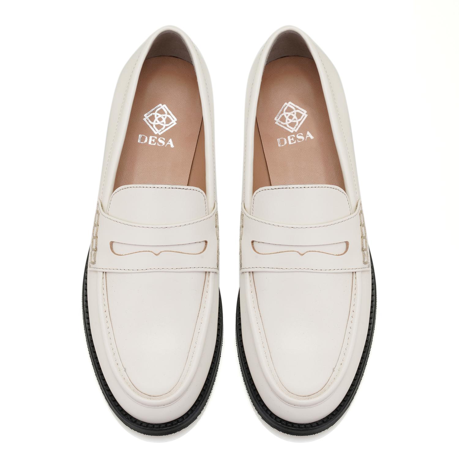 Kadın Ekru Deri Loafer 2010049627013