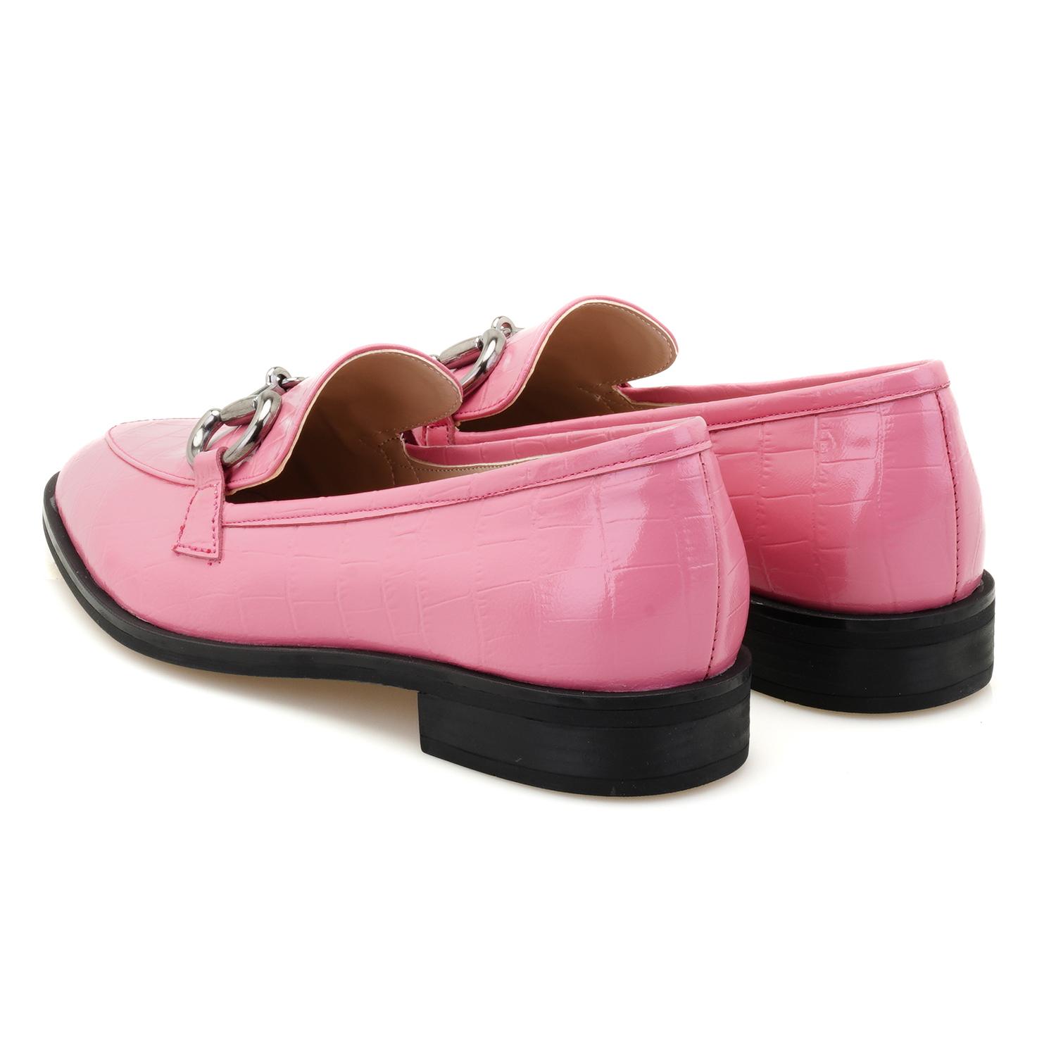 Kadın Pembe Kroko Baskılı Deri Loafer 2010049729007