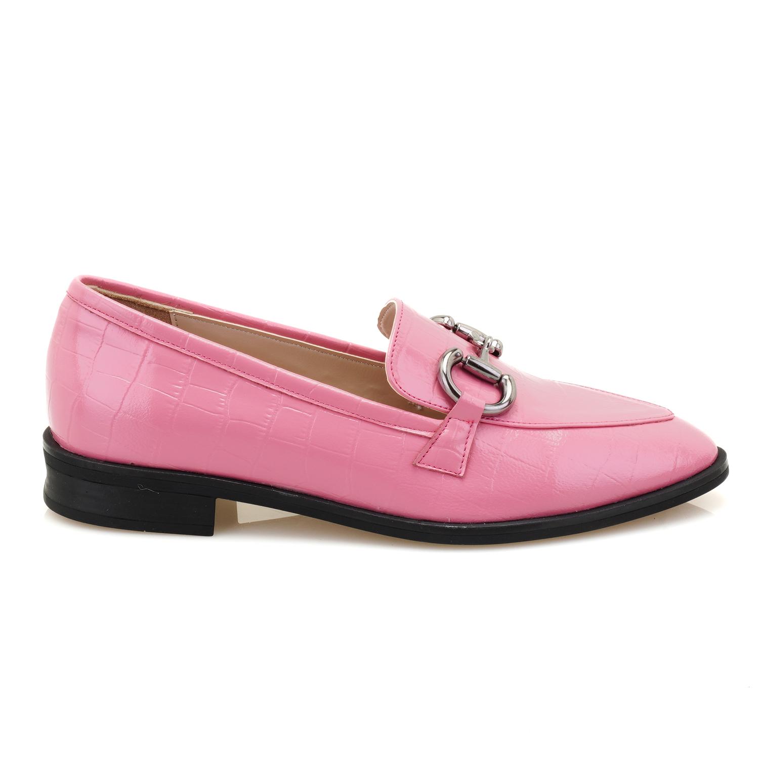 Kadın Pembe Kroko Baskılı Deri Loafer 2010049729007