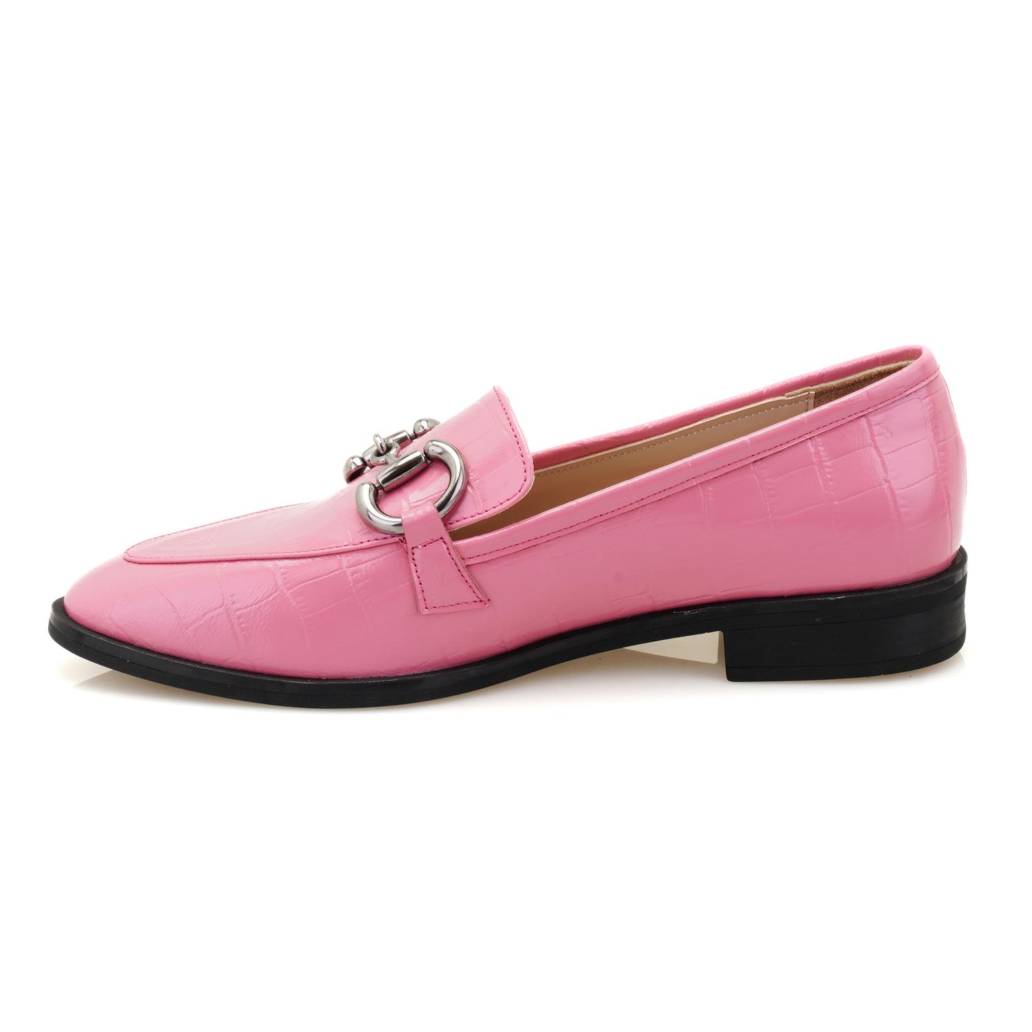 Kadın Pembe Kroko Baskılı Deri Loafer 2010049729007