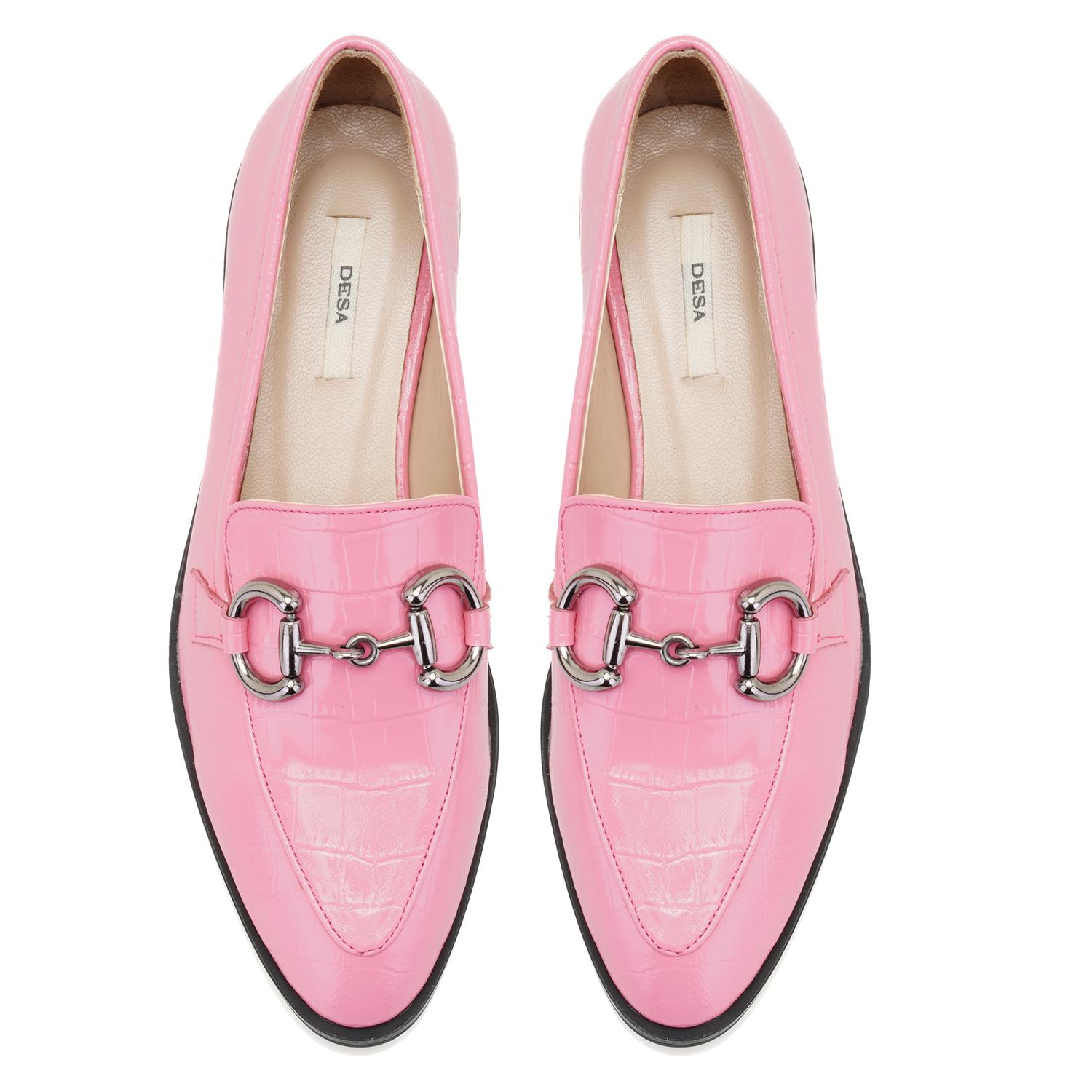 Kadın Pembe Kroko Baskılı Deri Loafer 2010049729007