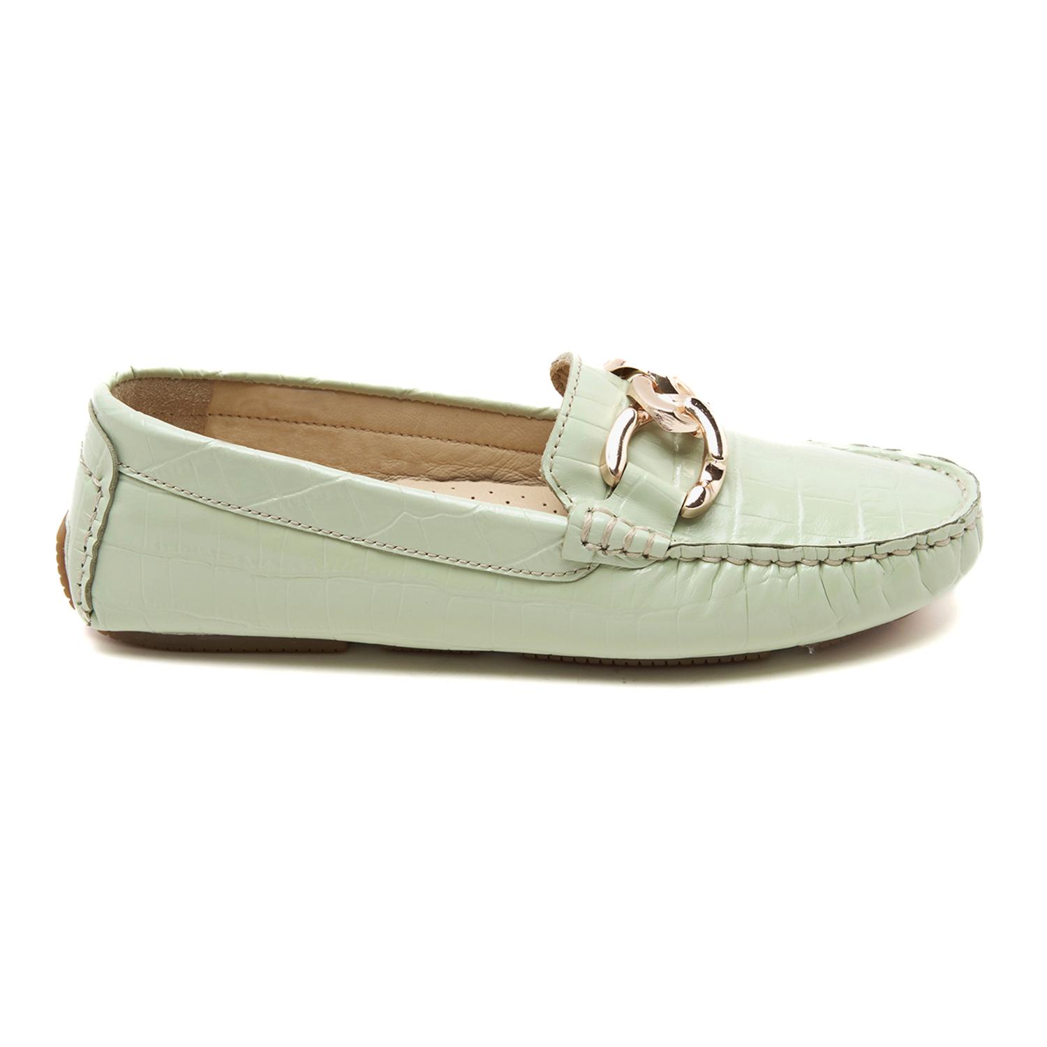 Kadın Açık Yeşil Kroko Baskılı Deri Loafer 2010048748031