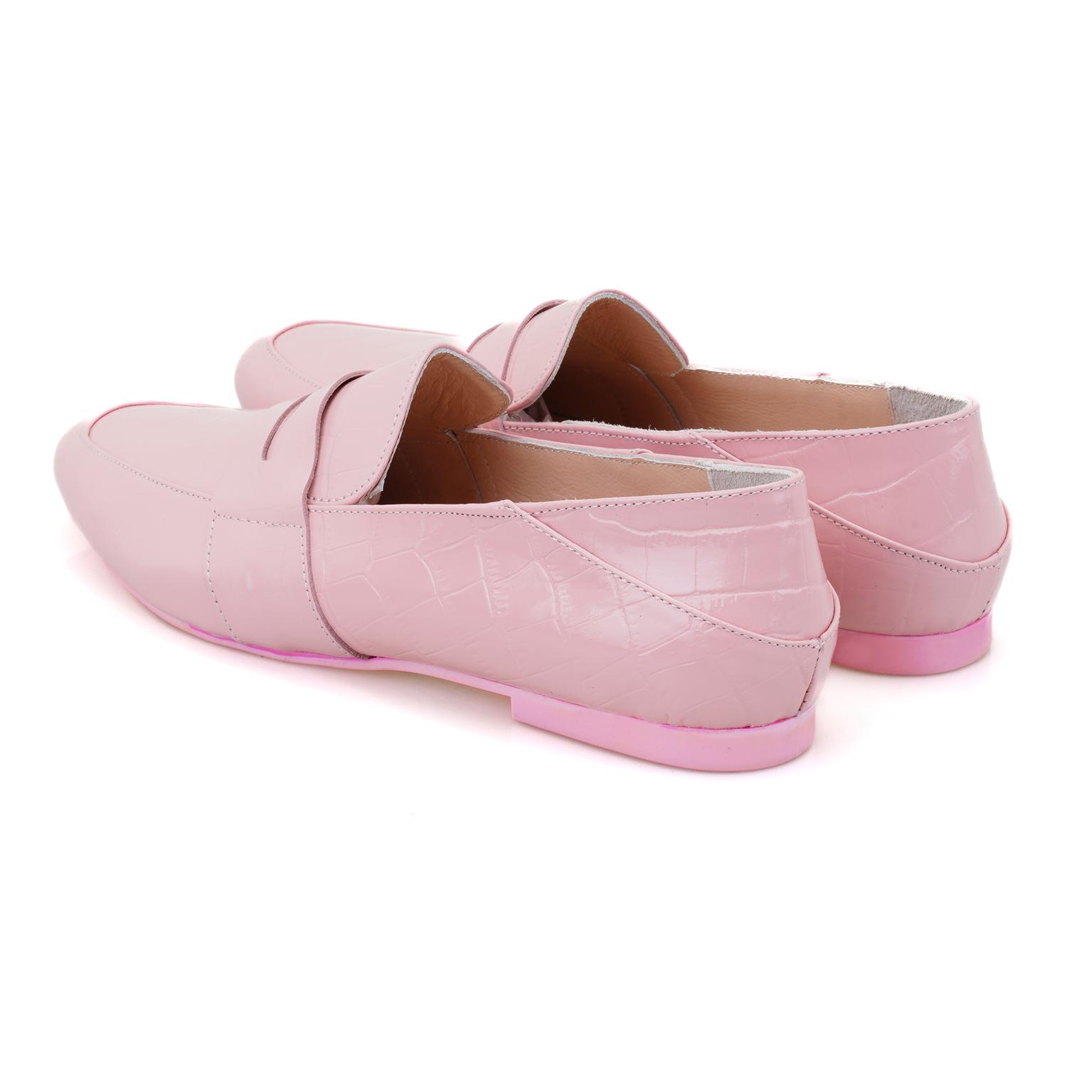 Kadın Pudra Kroko Baskılı Deri Loafer 2010048947013