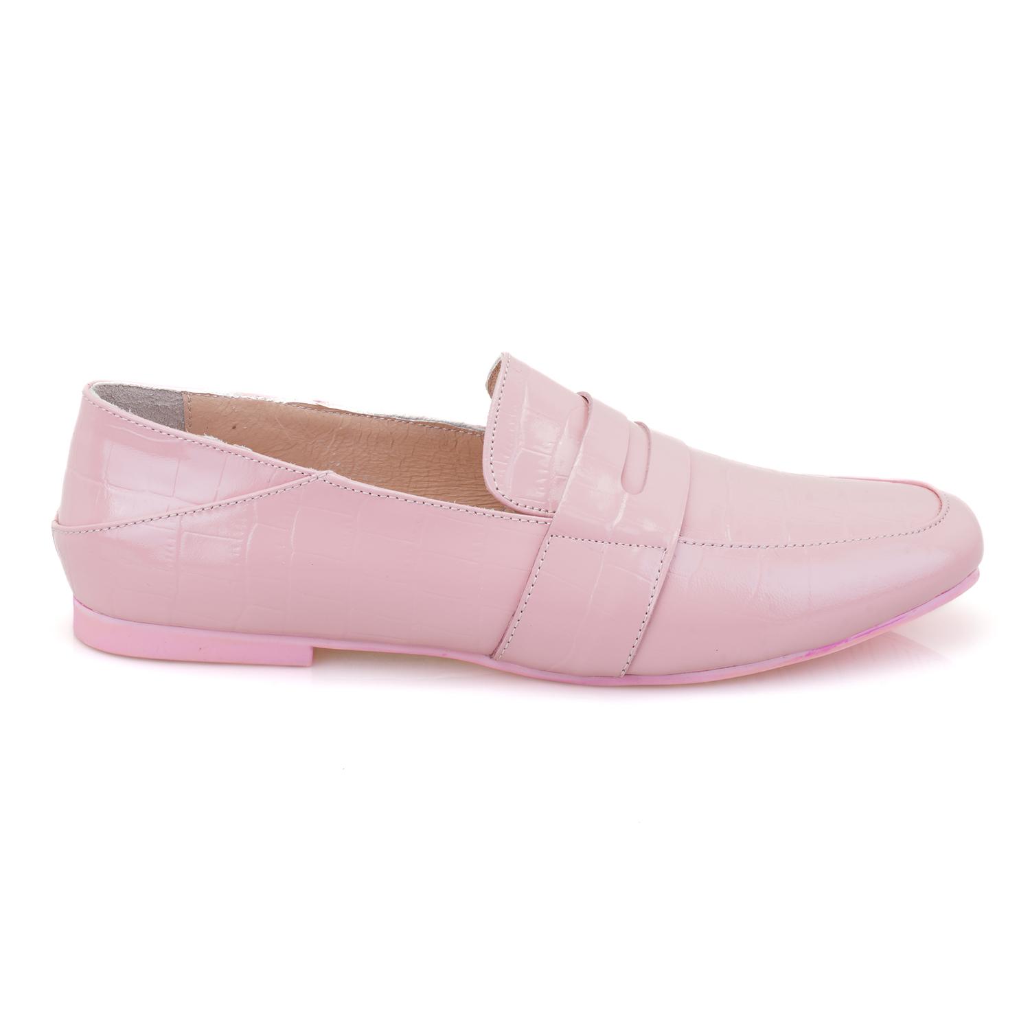 Kadın Pudra Kroko Baskılı Deri Loafer 2010048947013