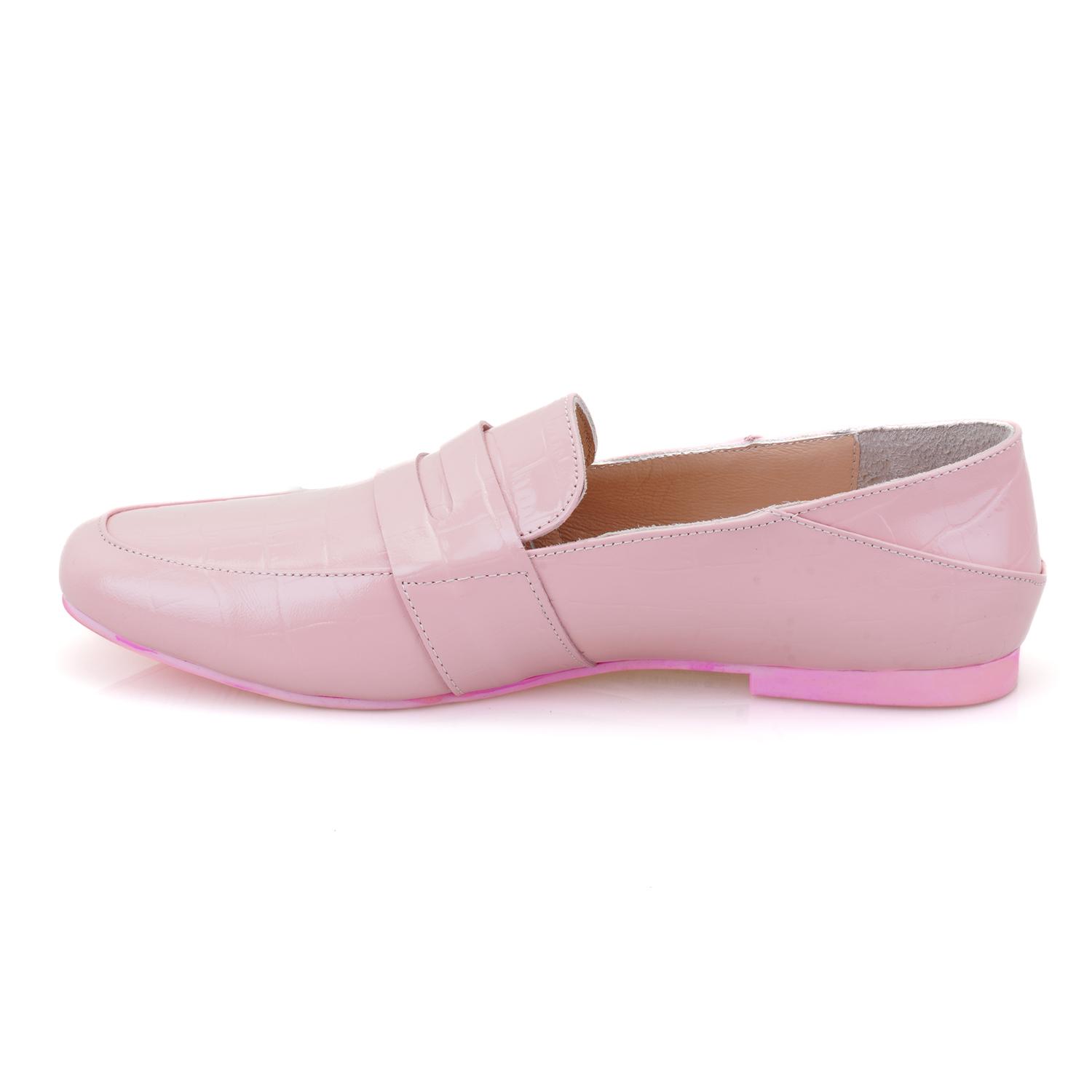 Kadın Pudra Kroko Baskılı Deri Loafer 2010048947013