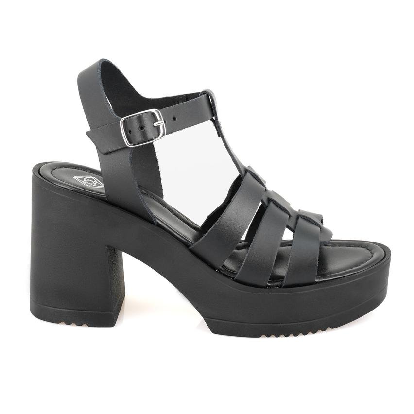 Freman Siyah Kadın Platform Topuklu Deri Sandalet 2010050846002