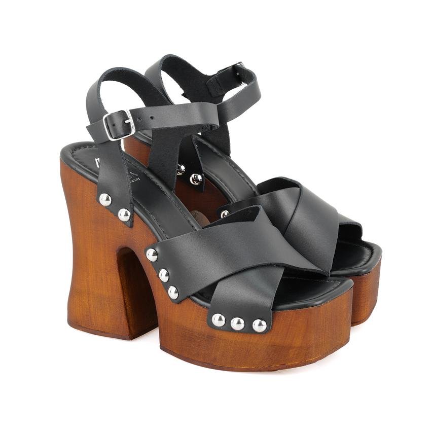 Galla Siyah Kadın Platform Topuklu Deri Sandalet 2010050848002