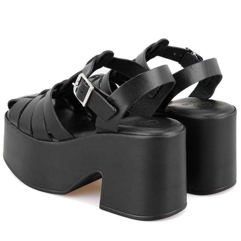 Deryll Siyah Kadın Dolgu Topuklu Deri Sandalet 2010050687002
