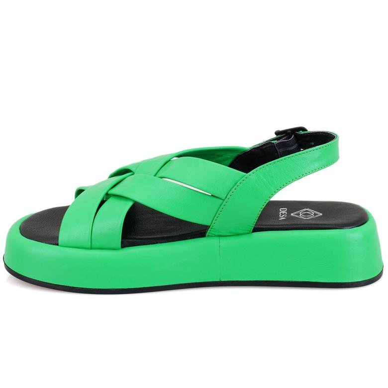 Lizette Yeşil Kadın Dolgu Tabanlı Deri Sandalet 2010050825001