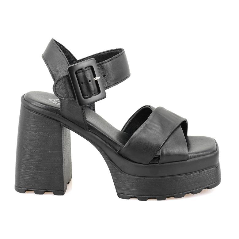 Lilian Siyah Kadın Platform Topuklu Deri Sandalet 2010050819005