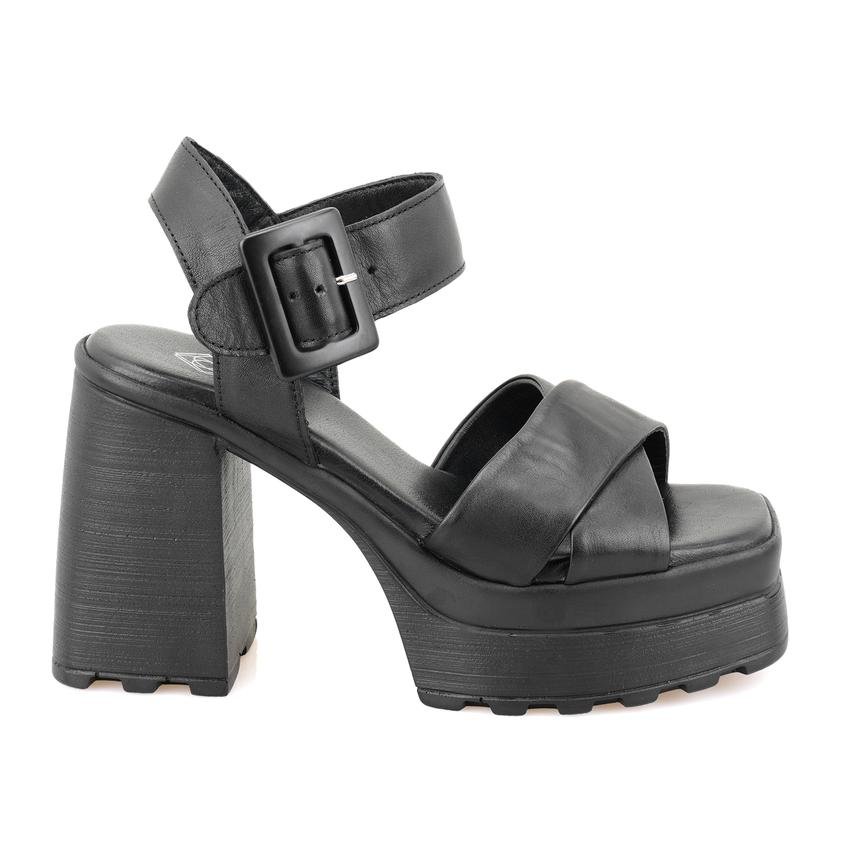 Lilian Siyah Kadın Platform Topuklu Deri Sandalet 2010050819002