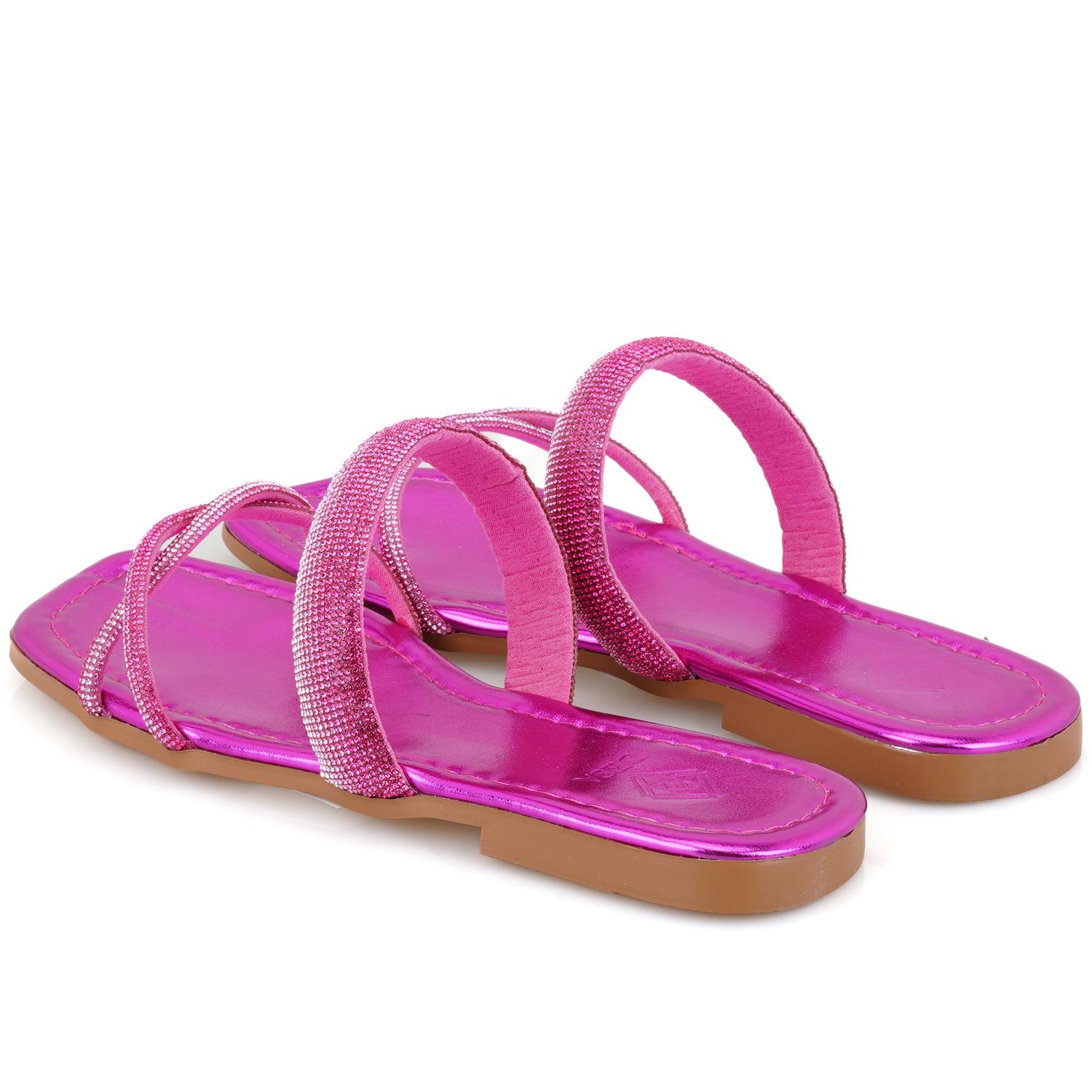 Kadın Pembe Parlak Taş Detaylı Terlik 2010050889009