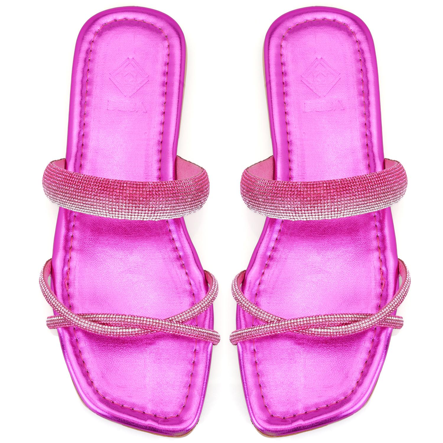 Kadın Pembe Parlak Taş Detaylı Terlik 2010050889009