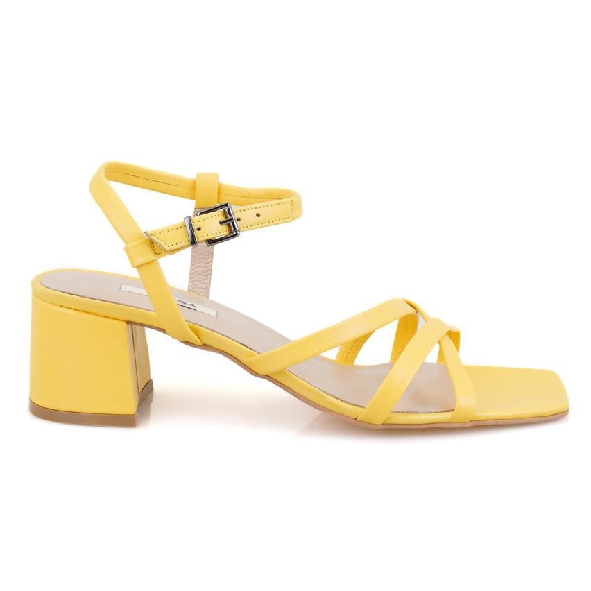 Talia Sarı Kadın Ayarlanabilir Tokalı Topuklu Deri Sandalet 2010050929006