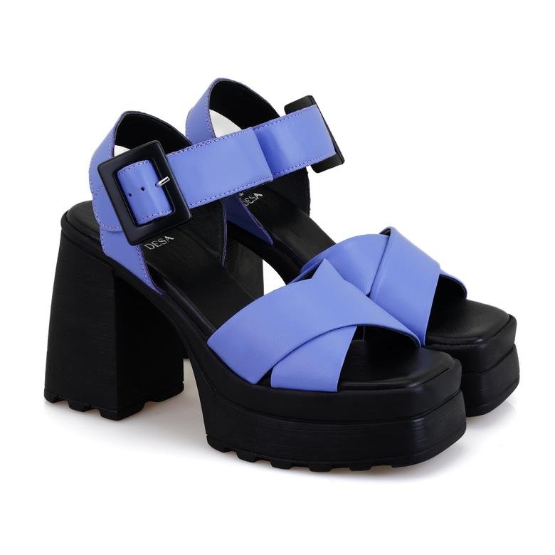 Lilian Mavi Kadın Platform Topuklu Deri Sandalet 2010050819006