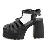 Libby Siyah Kadın Platform Topuklu Deri Sandalet 2010050817002