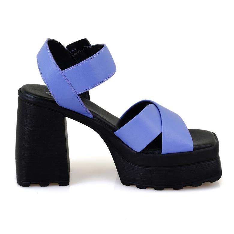 Lilian Mavi Kadın Platform Topuklu Deri Sandalet 2010050819006