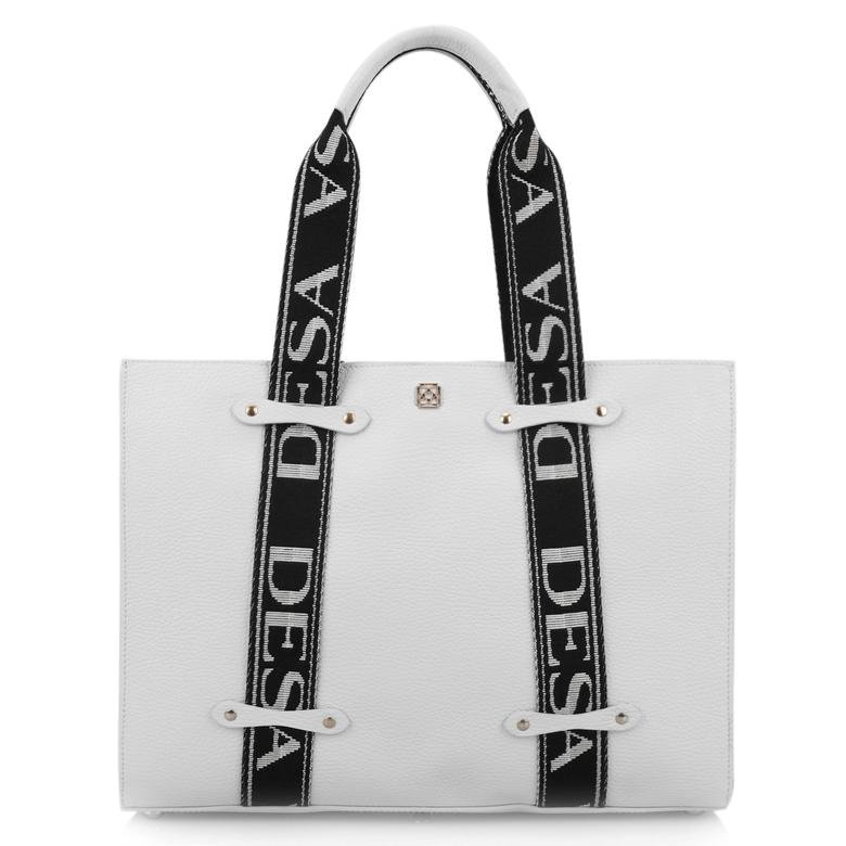Lilie Beyaz Kadın Desa Logo Askılı Deri Alışveriş Çantası 1010035289002